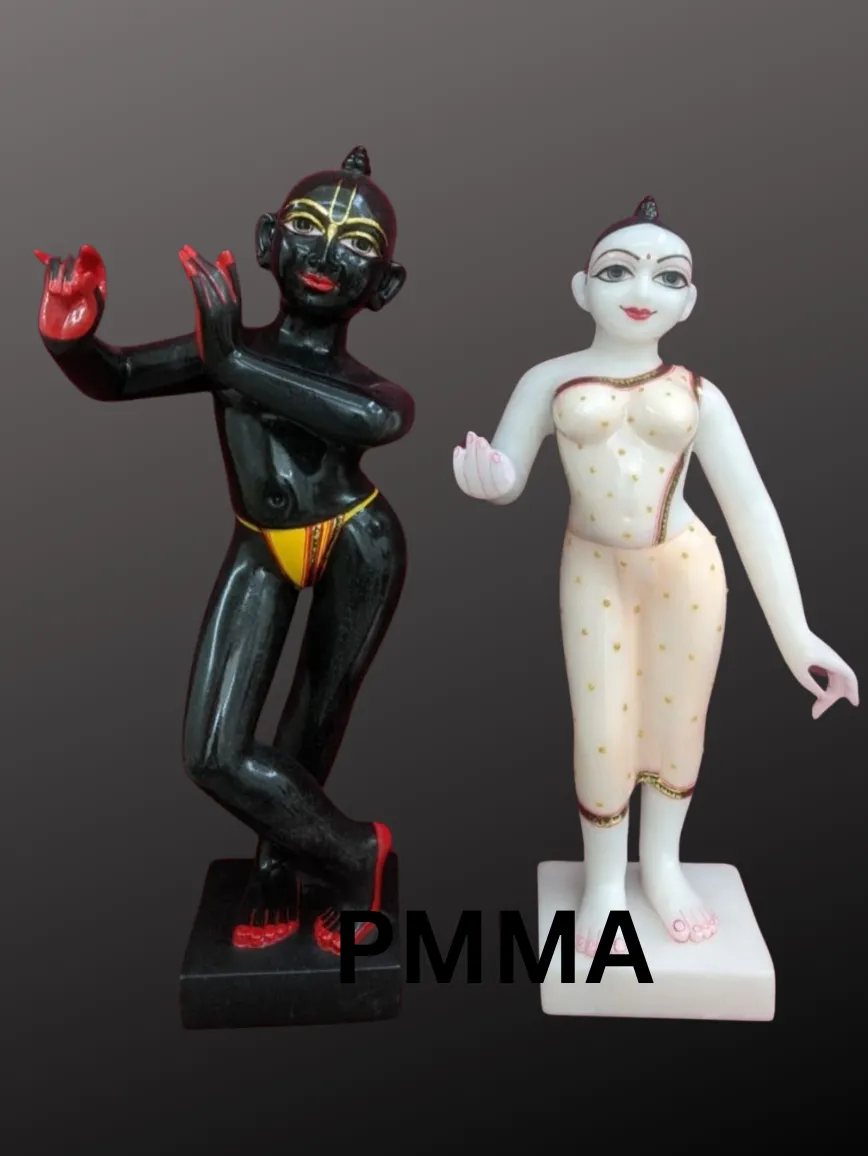12 Inches ISKCON Black Radha Krishna Murti – Divine Marble Idol for Temple