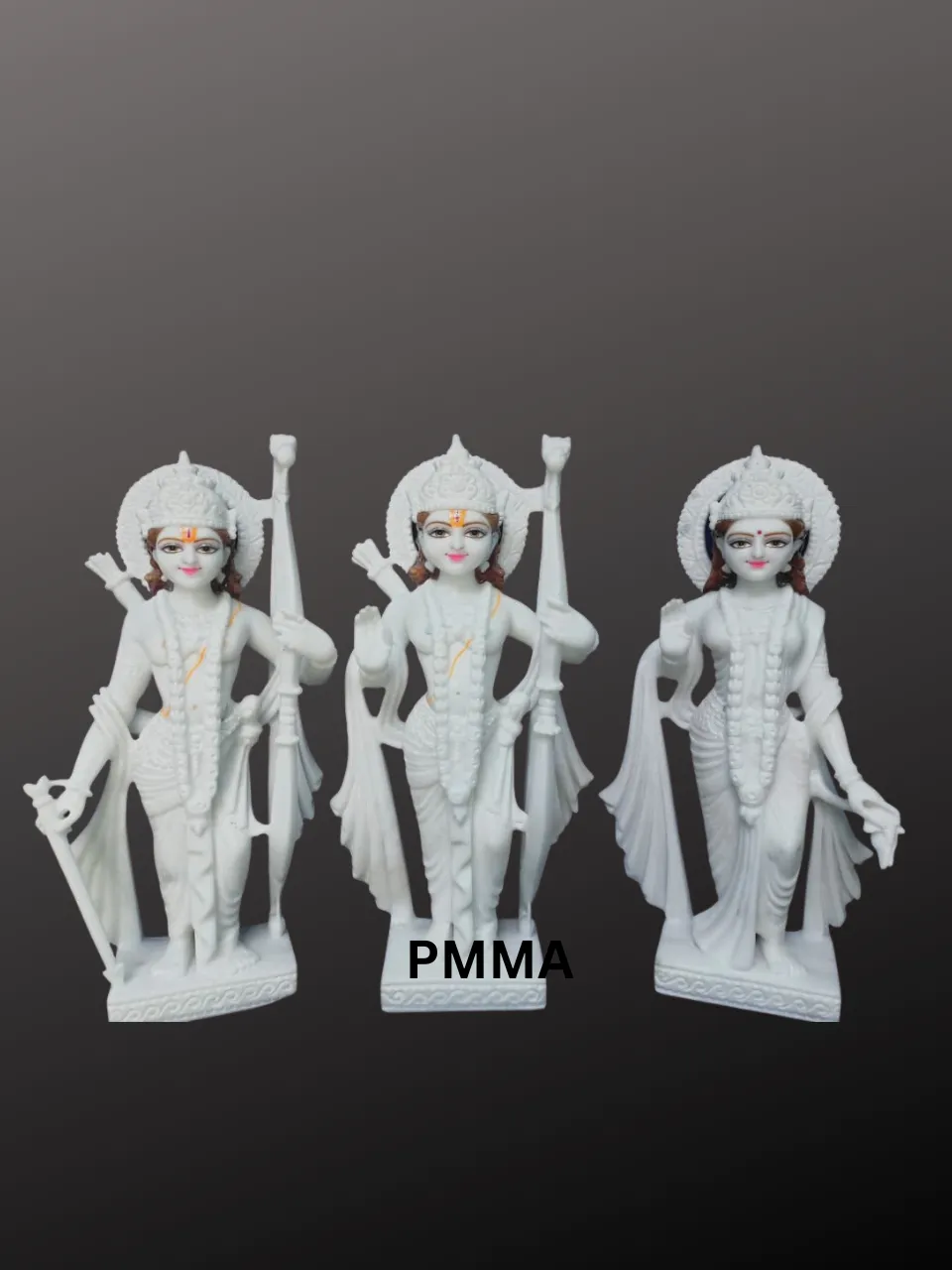 18 Inches White Marble Ram Darbar Decorative Idol – Fine Painted Finish